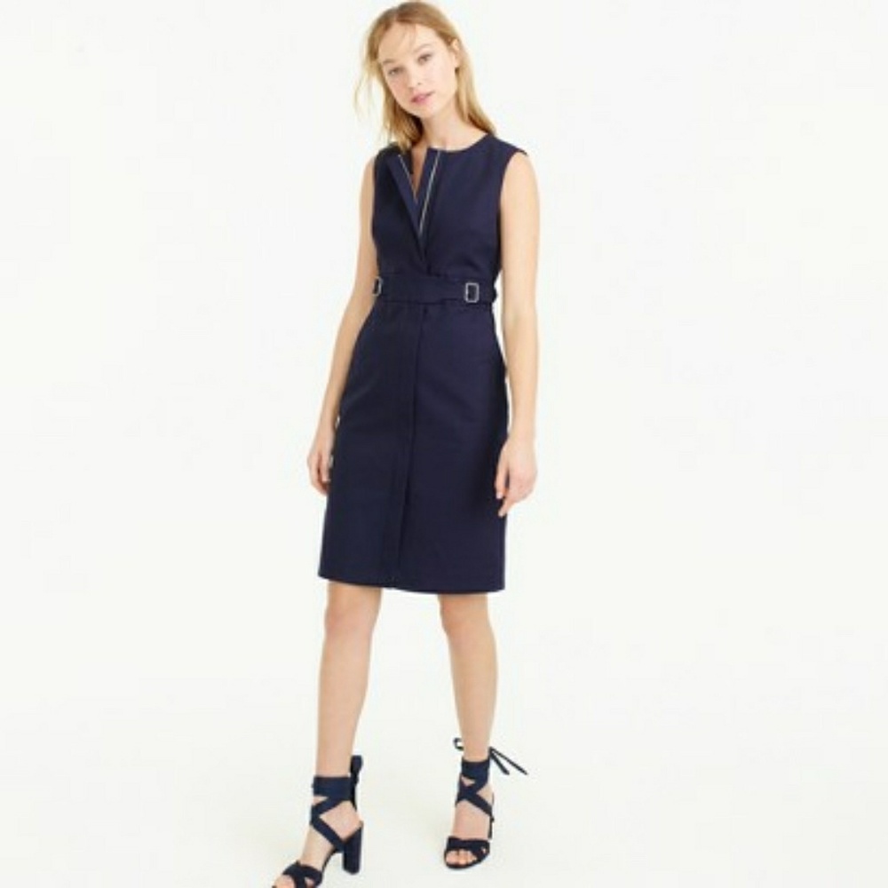 NWT J. Crew Buckle Front Zip Up dress in navy, 00P